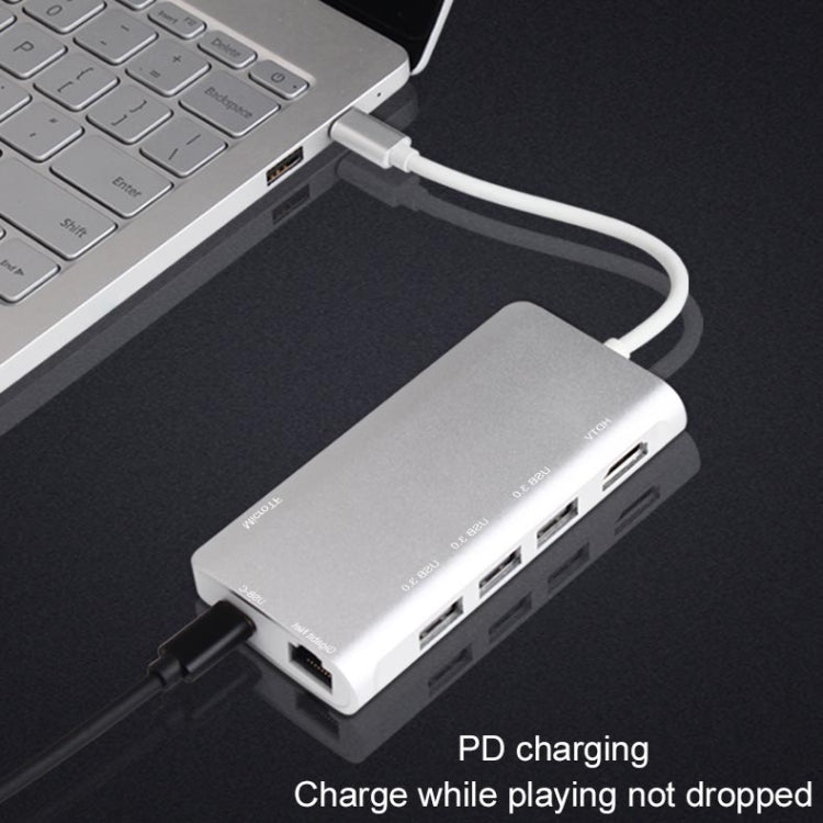 9591C 8 en 1 USB 3.0 x3 + Tarjeta SD / TF + HDMI + RJ45 + Type-C / USB-C (PD) Estación de acoplamiento convertidor HUB multifunción