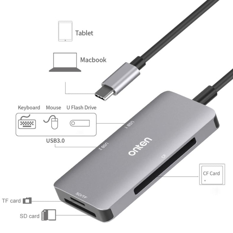 Onten 91882 5 en 1 USB3.0 x3 + SD + TF + CF Type-C / USB-C OTG Lector de tarjetas multifunción
