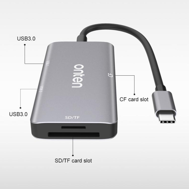 Onten 91882 5 en 1 USB3.0 x3 + SD + TF + CF Type-C / USB-C OTG Lector de tarjetas multifunción