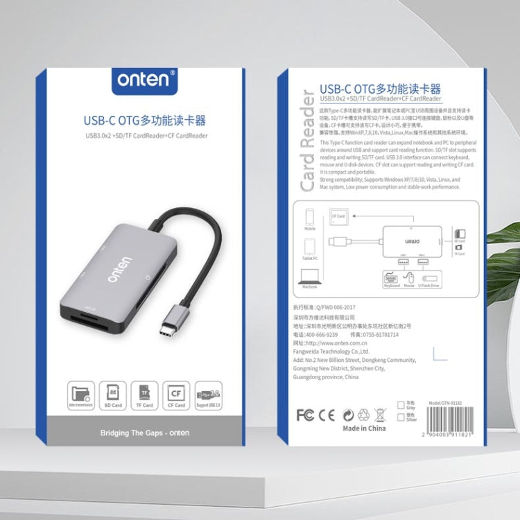 Onten 91882 5 en 1 USB3.0 x3 + SD + TF + CF Type-C / USB-C OTG Lector de tarjetas multifunción