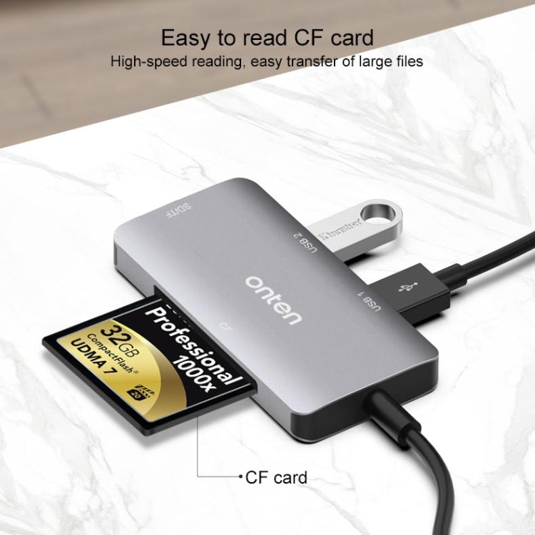 Onten 91882 5 en 1 USB3.0 x3 + SD + TF + CF Type-C / USB-C OTG Lector de tarjetas multifunción