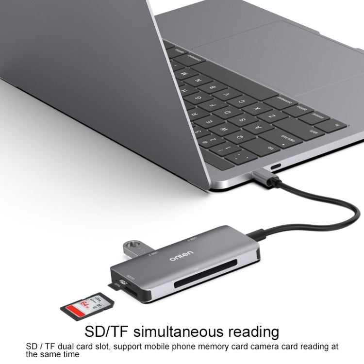 Onten 91882 5 en 1 USB3.0 x3 + SD + TF + CF Type-C / USB-C OTG Lector de tarjetas multifunción