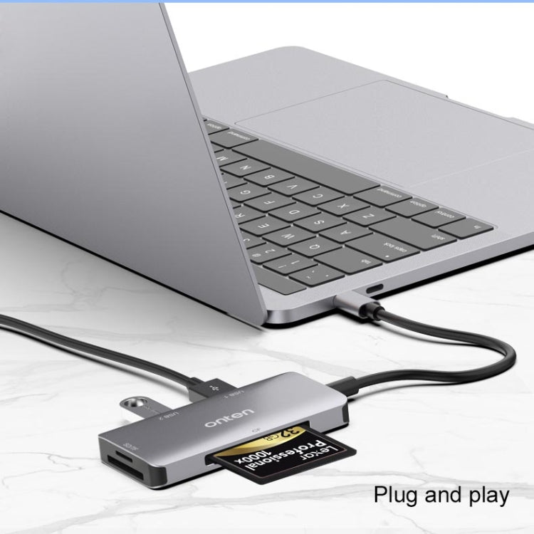 Onten 91882 5 en 1 USB3.0 x3 + SD + TF + CF Type-C / USB-C OTG Lector de tarjetas multifunción