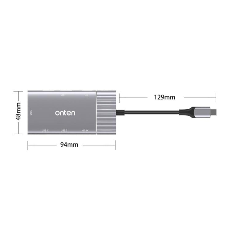 Onten 95113 8 en 1 USB 3.0 x2 + SD / TF + HDMI / VGA + Jack de 3,5 mm + Type-C / USB-C (PD 3.0) Estación de acoplamiento convertidor HUB multifunción