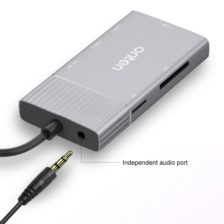 Onten 95113 8 en 1 USB 3.0 x2 + SD / TF + HDMI / VGA + Jack de 3,5 mm + Type-C / USB-C (PD 3.0) Estación de acoplamiento convertidor HUB multifunción