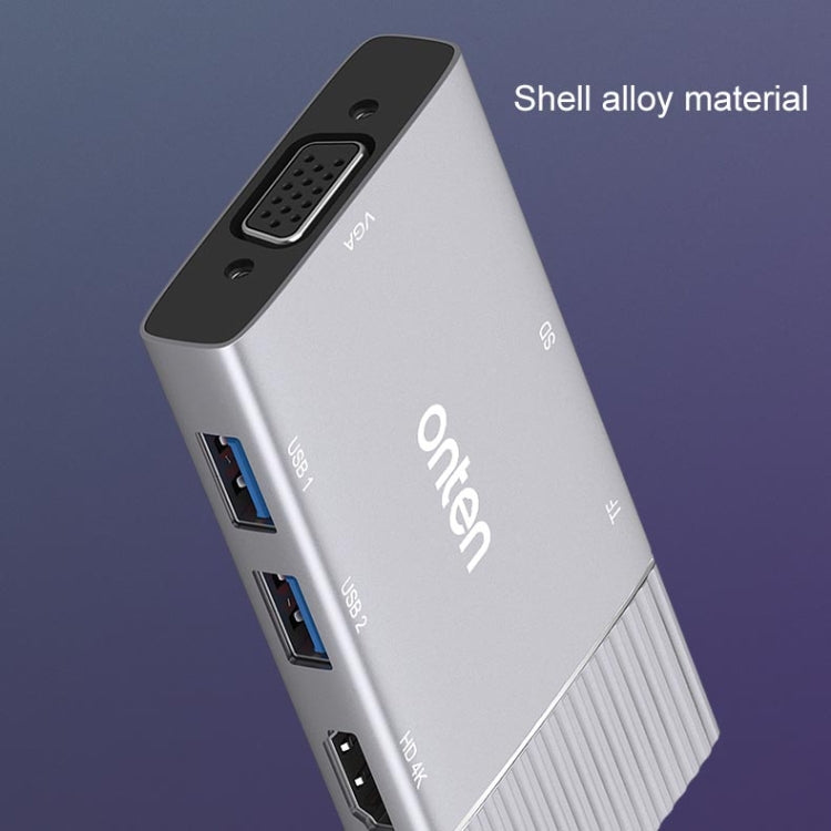 Onten 95113 8 en 1 USB 3.0 x2 + SD / TF + HDMI / VGA + Jack de 3,5 mm + Type-C / USB-C (PD 3.0) Estación de acoplamiento convertidor HUB multifunción