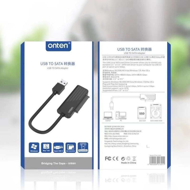 Onten US301 Adaptador USB 3.0 a SATA para disco duro universal 2.5/3.5 HDD/SSD