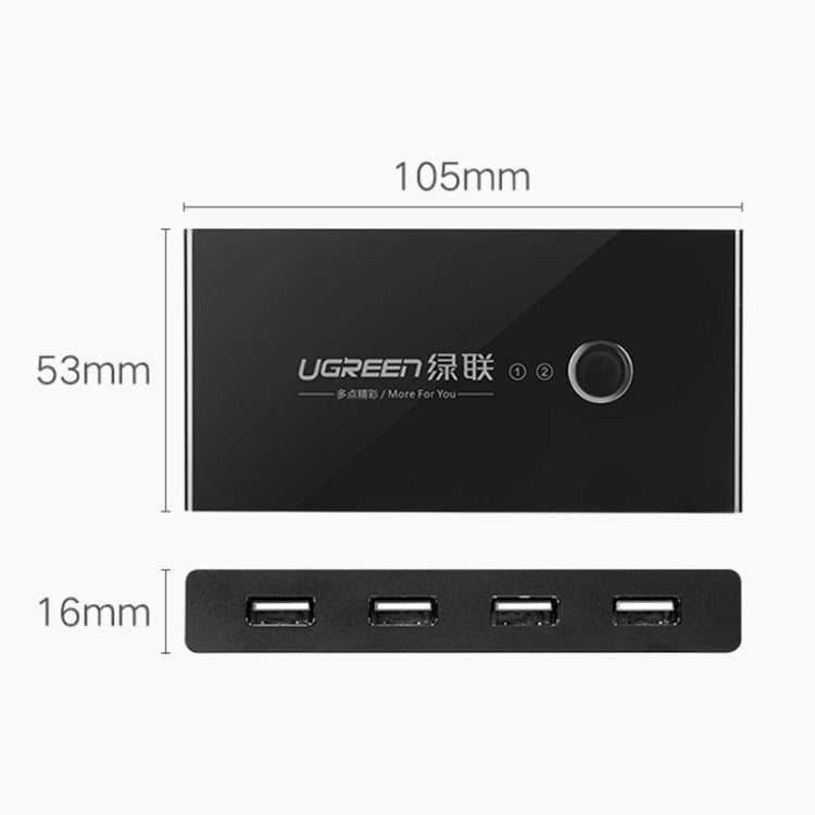 Selector de interruptor USB Ugreen, 2 puertos USB que comparten 4 puertos USB, adaptador de conmutador para ratón, teclado, impresora, US216