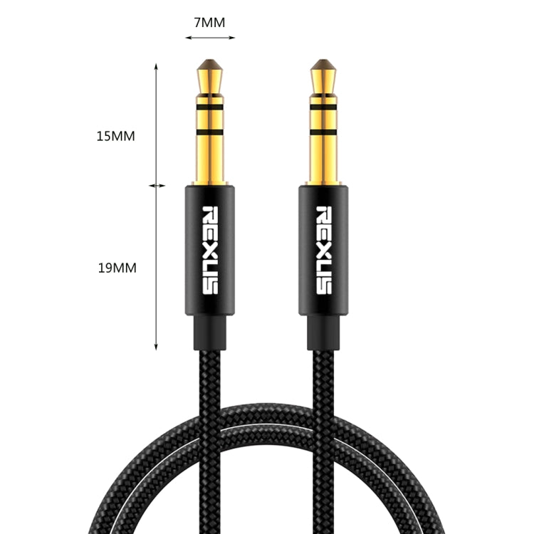 REXLIS 3629 Cable de audio AUX con conector estéreo para automóvil macho a macho de 3,5 mm chapado en oro para dispositivos digitales estándar AUX de 3,5 mm, longitud: 1,8 m, Length: 1.8m
