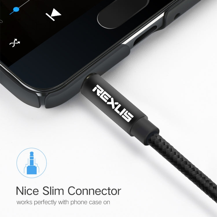 REXLIS 3629 Cable de audio AUX con conector estéreo para automóvil macho a macho de 3,5 mm chapado en oro para dispositivos digitales estándar AUX de 3,5 mm, longitud: 1,8 m, Length: 1.8m