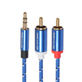 REXLIS 3610 Cable de audio trenzado de algodón azul con conector chapado en oro macho de 3,5 mm a RCA doble para interfaz de entrada RCA Altavoz activo, longitud: 0,5 m, Length: 0.5m