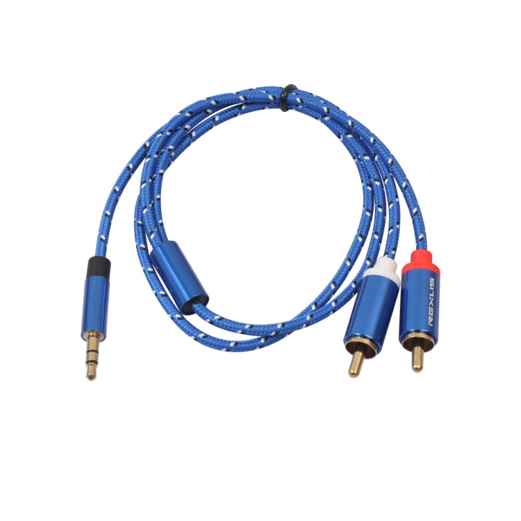 REXLIS 3610 Cable de audio trenzado de algodón azul con conector chapado en oro macho de 3,5 mm a RCA doble para interfaz de entrada RCA Altavoz activo, longitud: 0,5 m, Length: 0.5m