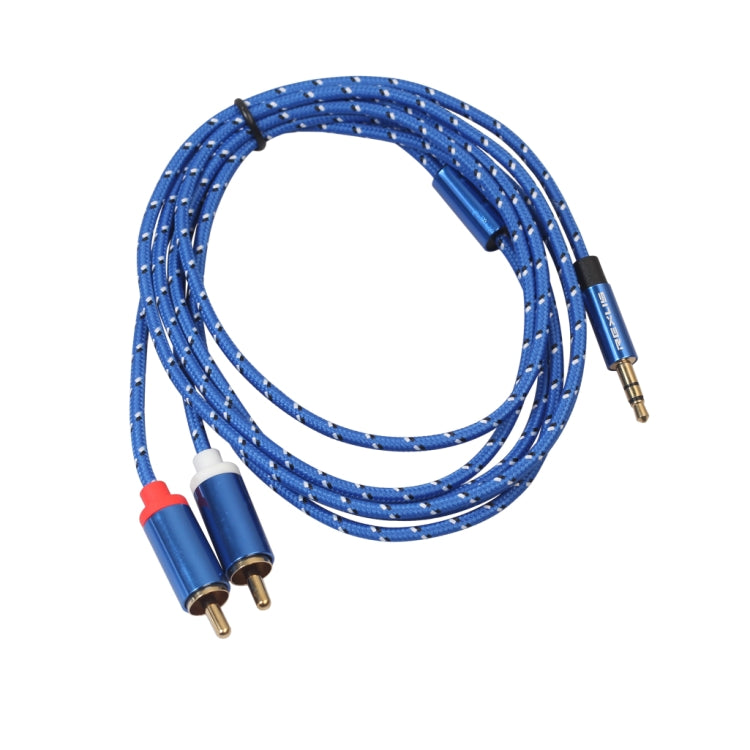 REXLIS 3610 Cable de audio trenzado de algodón azul con conector chapado en oro macho de 3,5 mm a RCA doble para interfaz de entrada RCA Altavoz activo, longitud: 1,8 m, Length: 1.8m