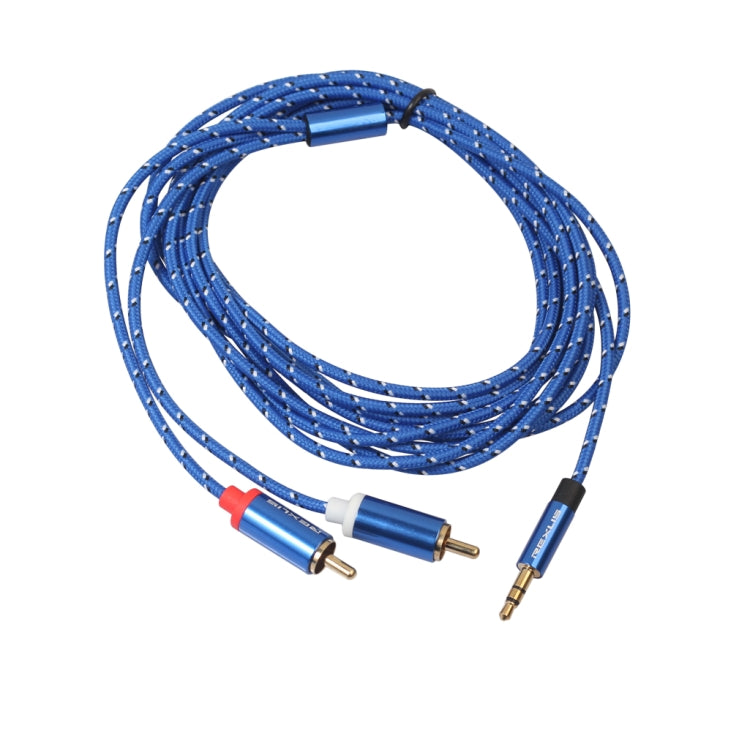 REXLIS 3610 Cable de audio trenzado de algodón azul con conector chapado en oro macho de 3,5 mm a RCA doble para interfaz de entrada RCA Altavoz activo, longitud: 3 m, Length: 3m