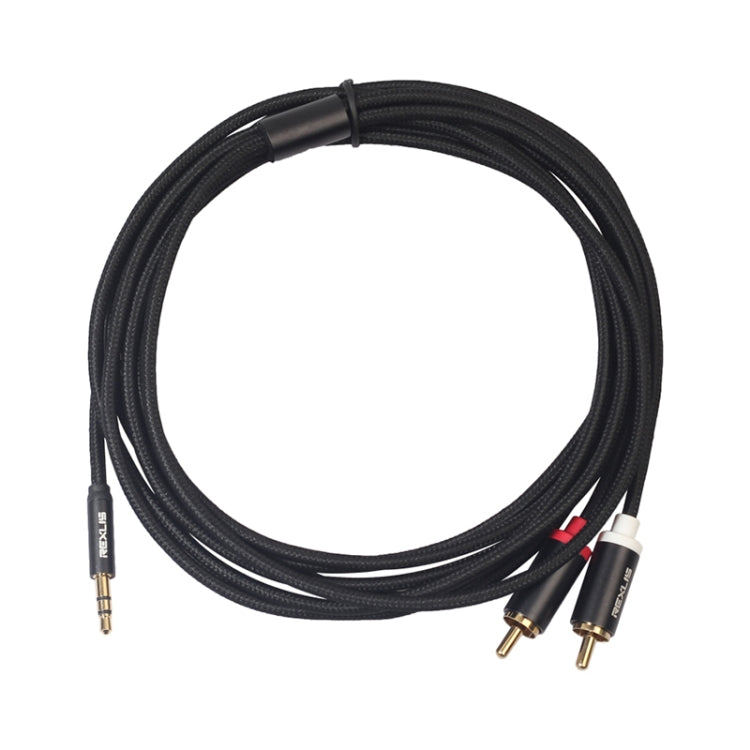 REXLIS 3635 Cable de audio trenzado de algodón negro con conector chapado en oro macho de 3,5 mm a RCA doble para altavoz activo con interfaz de entrada RCA, longitud: 3 m, Length: 3m