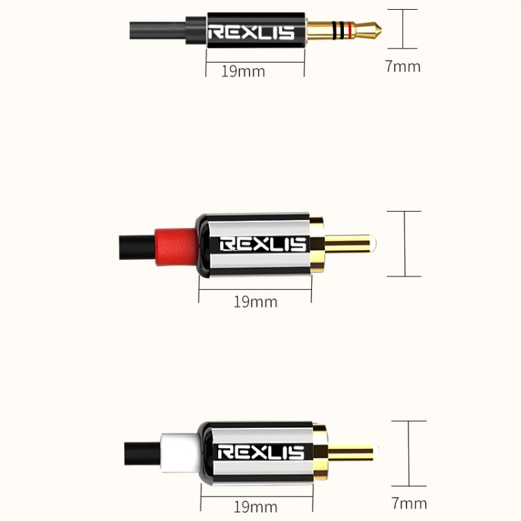 REXLIS 3635 Cable de audio trenzado de algodón negro con conector chapado en oro macho de 3,5 mm a RCA doble para altavoz activo con interfaz de entrada RCA, longitud: 3 m, Length: 3m