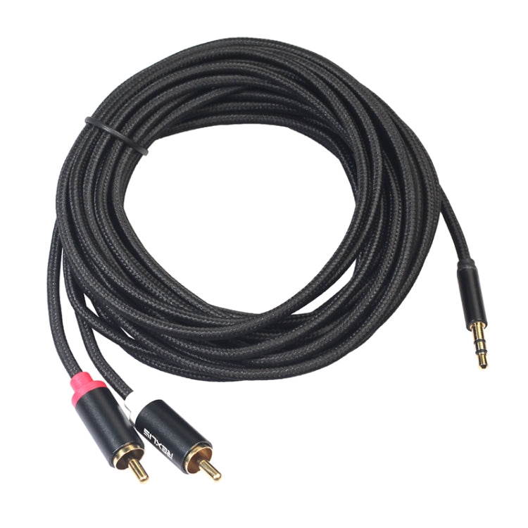 REXLIS 3635 Cable de audio trenzado de algodón negro con conector chapado en oro macho de 3,5 mm a RCA doble para interfaz de entrada RCA Altavoz activo, longitud: 10 m, Length: 10m