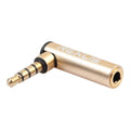 REXLIS BK3567 3,5 mm macho + 3,5 mm hembra Codo de 90 grados en forma de L Conector chapado en oro Adaptador de extensión de interfaz de audio dorado para dispositivos de interfaz de 3,5 mm, soporte para auriculares con micrófono, Gold