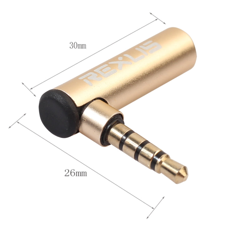 REXLIS BK3567 3,5 mm macho + 3,5 mm hembra Codo de 90 grados en forma de L Conector chapado en oro Adaptador de extensión de interfaz de audio dorado para dispositivos de interfaz de 3,5 mm, soporte para auriculares con micrófono, Gold