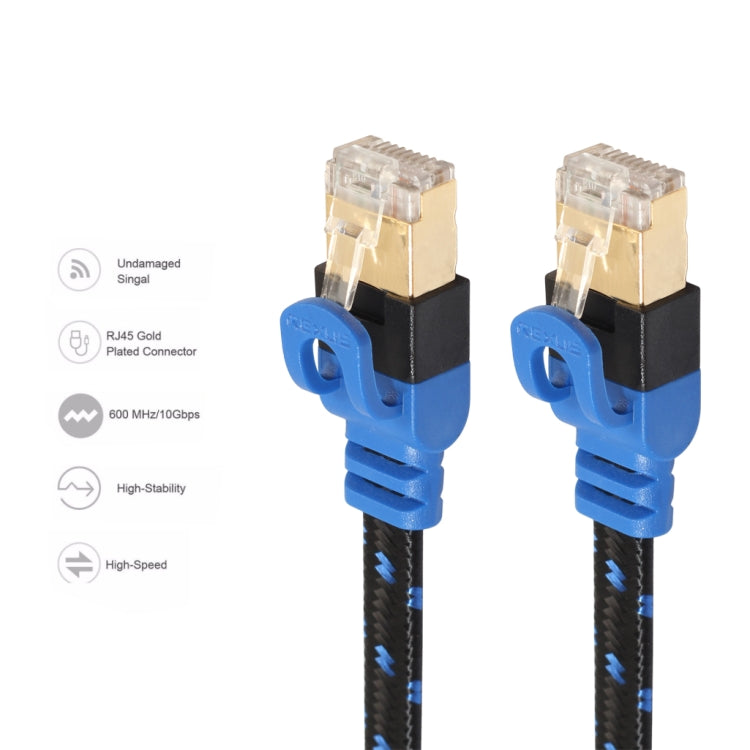 REXLIS CAT7-2 Cable LAN de red trenzado bicolor CAT7 Ethernet plano de 10 Gigabit chapado en oro para red LAN de módem enrutador, con conectores RJ45 blindados, longitud: 10 m, Length: 10m