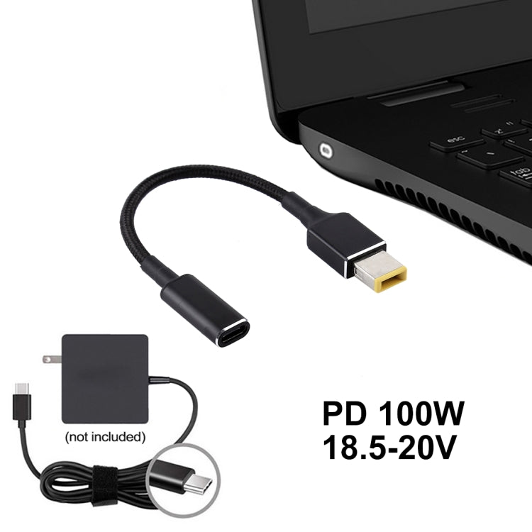 PD 100W 18.5-20V Enchufe cuadrado a USB-C / Adaptador tipo C Cable trenzado de nailon para Lenovo