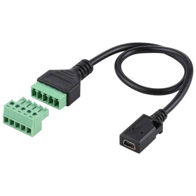 Mini terminales enchufables hembra de 5 pines a terminales enchufables de 5 pines Conector USB sin soldadura Cable adaptador de conexión sin soldadura, Longitud: 30 cm, Mini 5 Pin Female