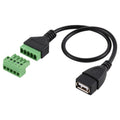 Conector hembra USB a terminales conectables de 5 pines Conector USB sin soldadura Cable adaptador de conexión sin soldadura, Longitud: 30 cm, USB Female