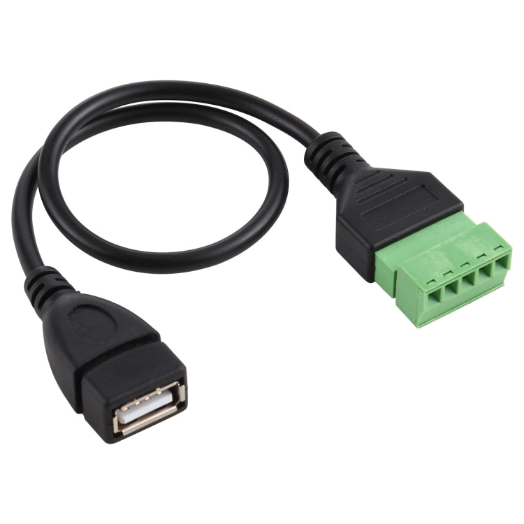 Conector hembra USB a terminales conectables de 5 pines Conector USB sin soldadura Cable adaptador de conexión sin soldadura, Longitud: 30 cm, USB Female