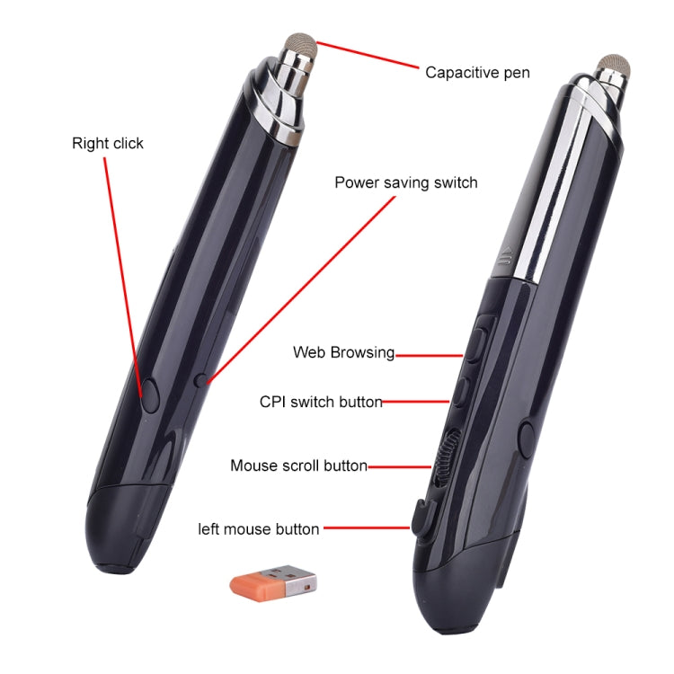 PR-08 Ratón óptico inalámbrico inteligente de 6 teclas con lápiz óptico y función láser, Laser Function Black, Laser Function Grey, Laser Function Blue, Laser Function Red, Laser Function White