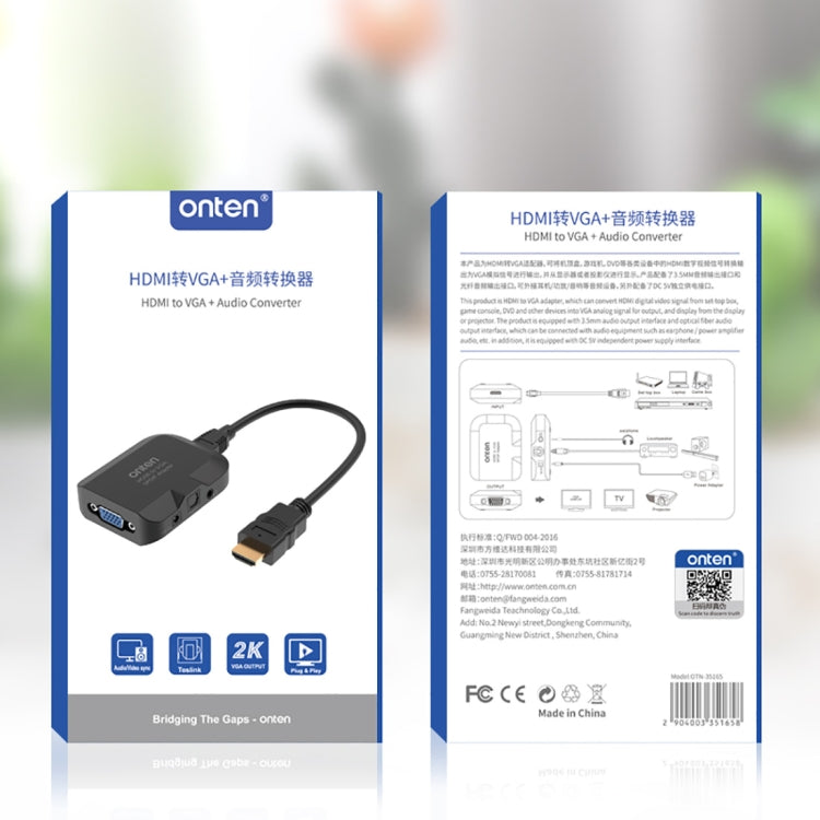 Onten 35165 Convertidor HDMI a VGA + Audio Óptico para Altavoz/TV/Ordenador