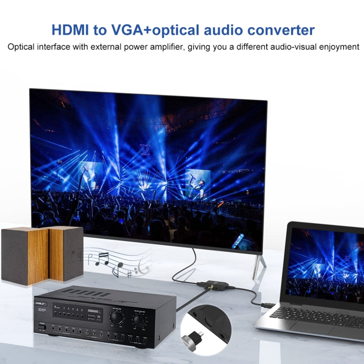 Onten 35165 Convertidor HDMI a VGA + Audio Óptico para Altavoz/TV/Ordenador