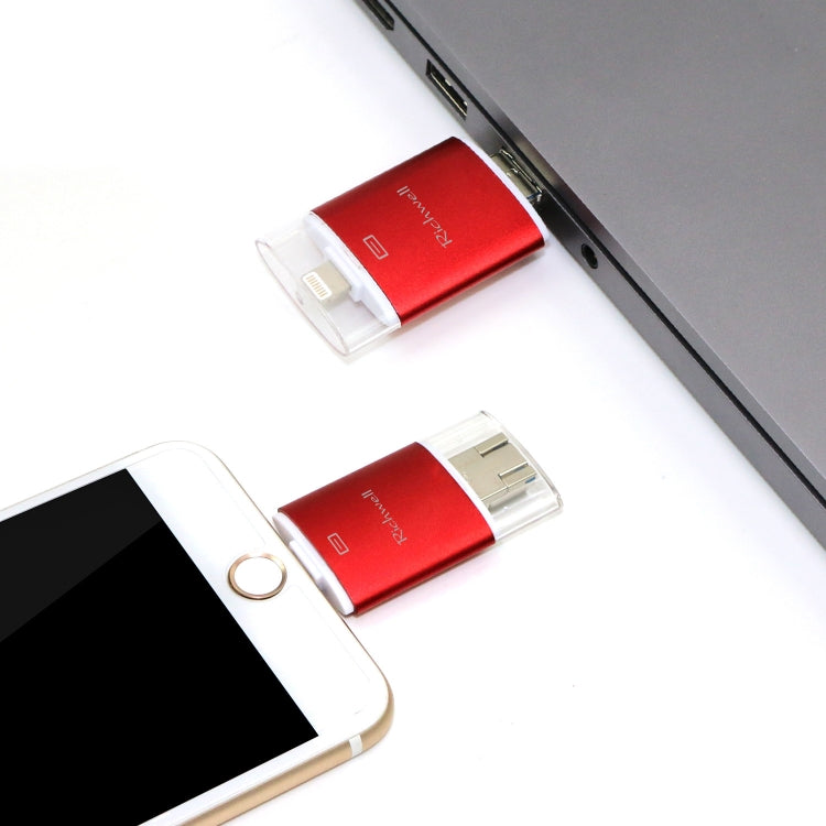 Richwell 3 en 1 64G Type-C + 8 Pin + USB 3.0 Disco flash push-pull de doble cubierta de metal con función OTG