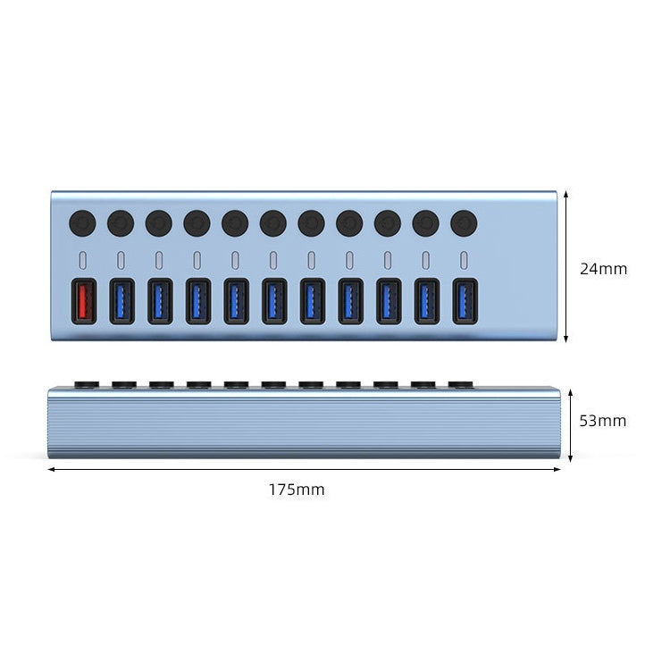 Divisor HUB USB 3.0 11 en 1 con interruptor independiente y fuente de alimentación de 12 V 4 A, 11 USB 3.0