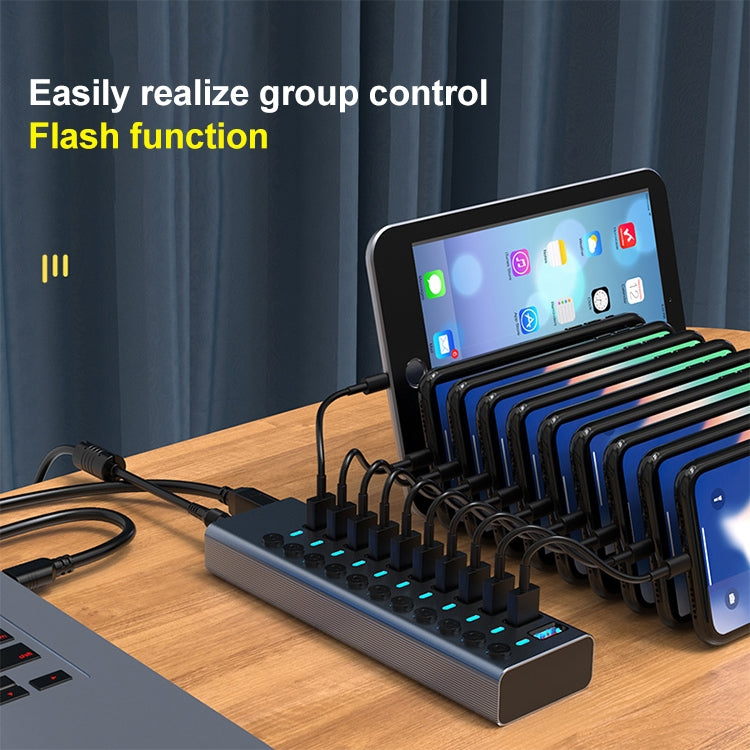 Divisor HUB USB 3.0 11 en 1 con interruptor independiente y fuente de alimentación de 12 V 4 A, 11 USB 3.0