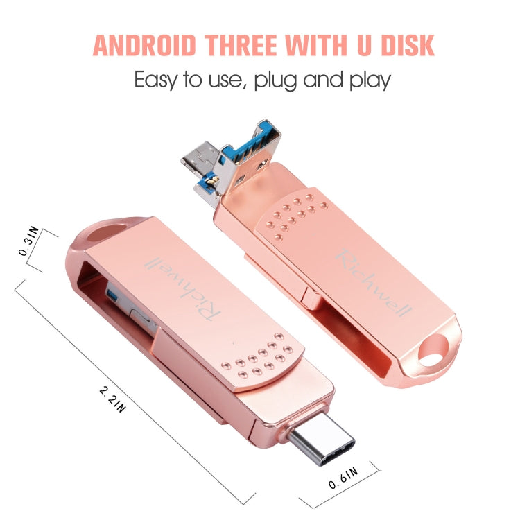 Richwell 3 en 1 64G Type-C + Micro USB + USB 3.0 Disco flash de metal con función OTG