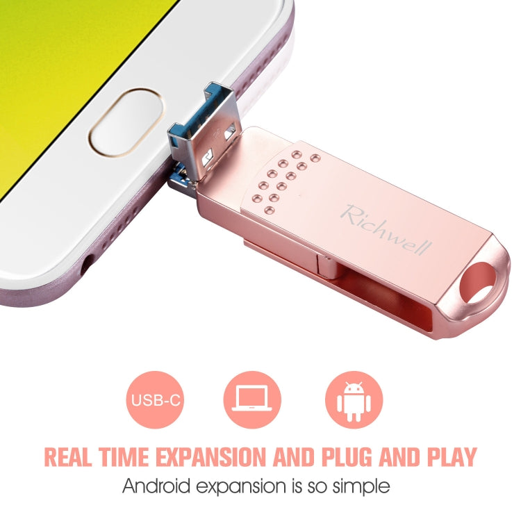 Richwell 3 en 1 128G Type-C + Micro USB + USB 3.0 Disco flash de metal con función OTG