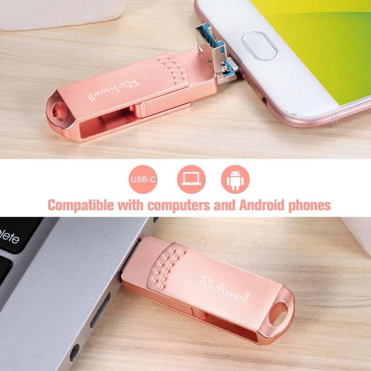 Richwell 3 en 1 128G Type-C + Micro USB + USB 3.0 Disco flash de metal con función OTG