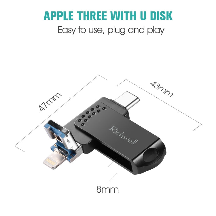 Disco flash de metal Richwell 32G Type-C + 8 pines + USB 3.0 con función OTG