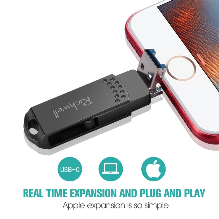 Richwell 128G Type-C + 8 Pin + USB 3.0 Disco flash de metal con función OTG