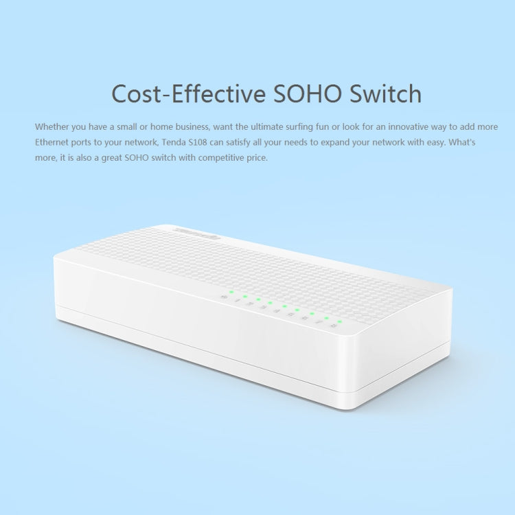 Tenda S108 Conmutador de red Ethernet rápido de 8 puertos 10/100 Mbps LAN HUB, Tenda SG108 8 Ports White