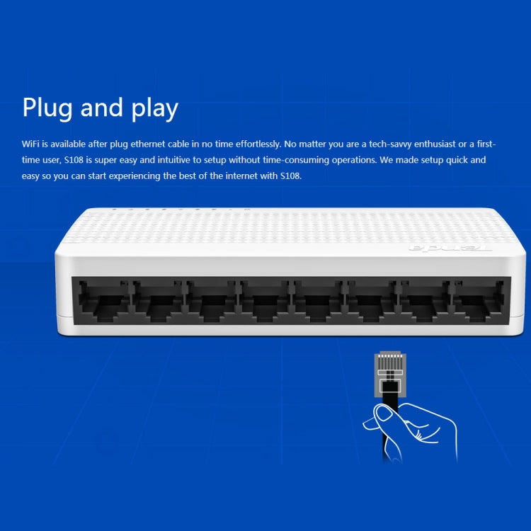 Tenda S108 Conmutador de red Ethernet rápido de 8 puertos 10/100 Mbps LAN HUB, Tenda SG108 8 Ports White