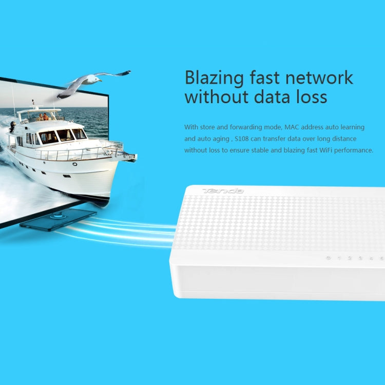 Tenda S108 Conmutador de red Ethernet rápido de 8 puertos 10/100 Mbps LAN HUB, Tenda SG108 8 Ports White