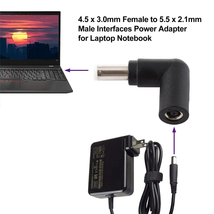 Adaptador de corriente con interfaces macho de 4,5 x 3,0 mm hembra a 5,5 x 2,1 mm para computadora portátil y portátil
