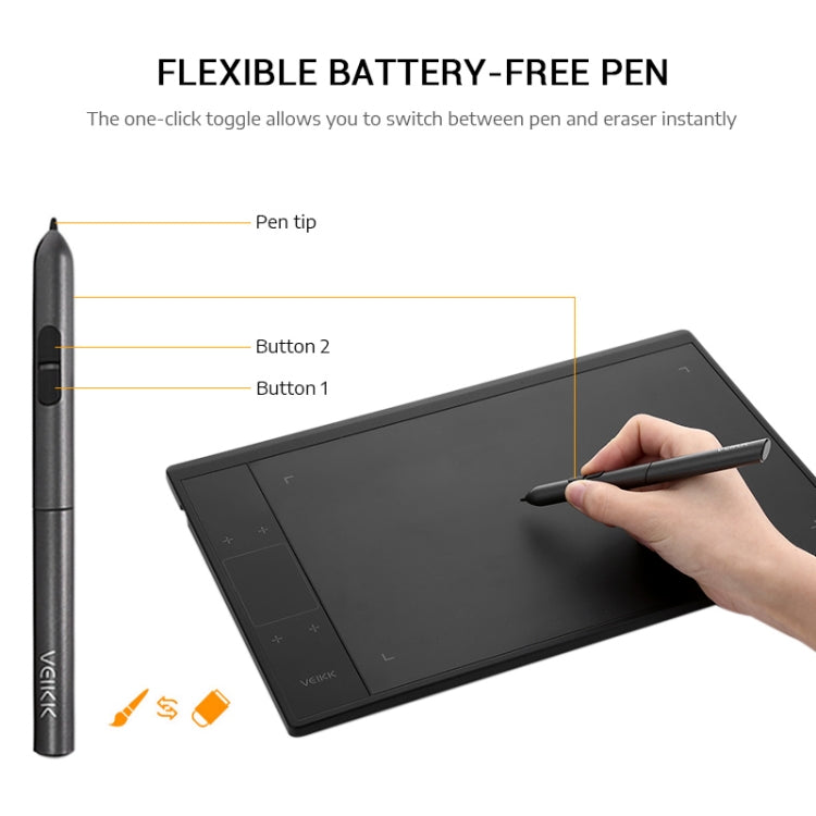 VEIKK A30 10x6 pulgadas 5080 LPI tableta gráfica electrónica táctil inteligente, con interfaz tipo c, A30