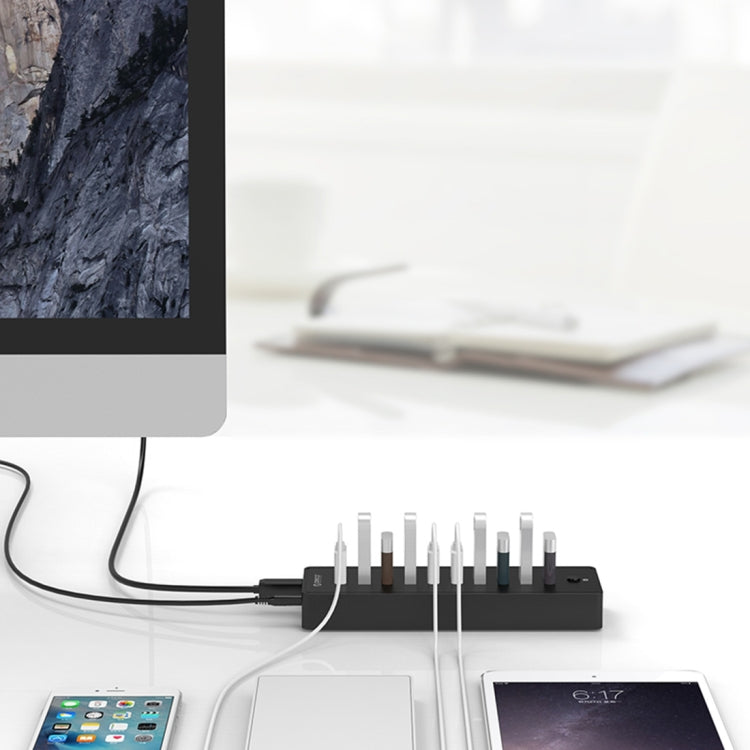 ORICO P10-U2 HUB USB 2.0 de 10 puertos con indicador de alimentación LED y cable USB de 1 m (negro)
