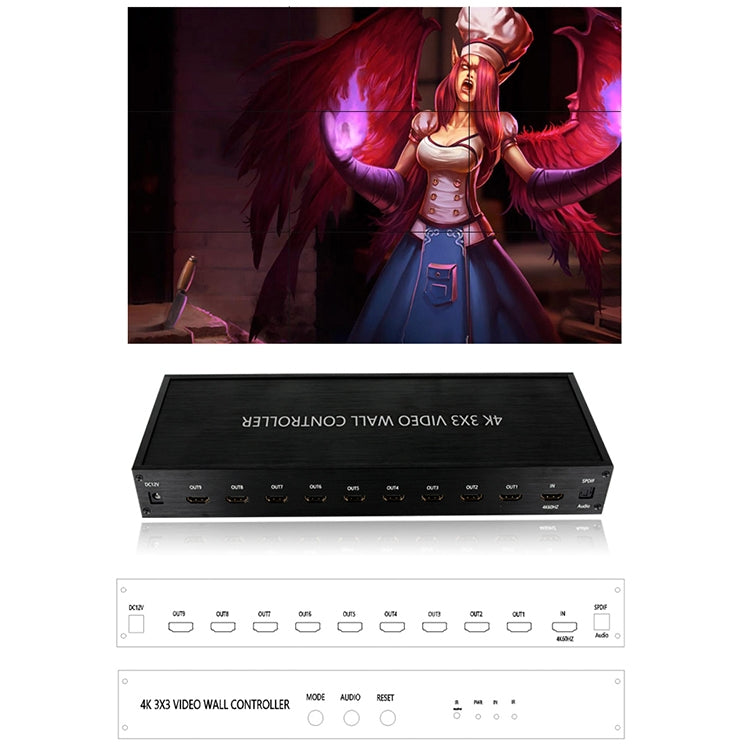 NK-BT88 4K 3X3 HDMI Video Wall Controller Procesador de empalme multipantalla con control remoto, EU Plug