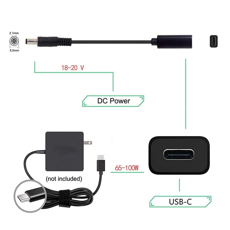 Cable cargador adaptador de corriente DP USB-C / Type-C a 5,5 x 2,1 mm, 5.5 x 2.1mm