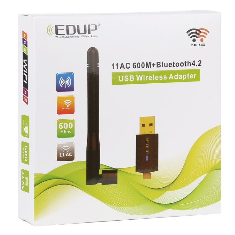 EDUP EP-AC1661 2 en 1 Bluetooth 4.2 + Doble Banda 11AC 600Mbps Adaptador USB inalámbrico de alta velocidad Receptor WiFi, EP-AC1661 600Mbps