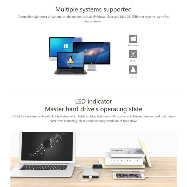 ORICO 2518S3 USB3.0 Caja de almacenamiento de disco duro externo para 7 mm y 9,5 mm 2,5 pulgadas SATA HDD / SSD