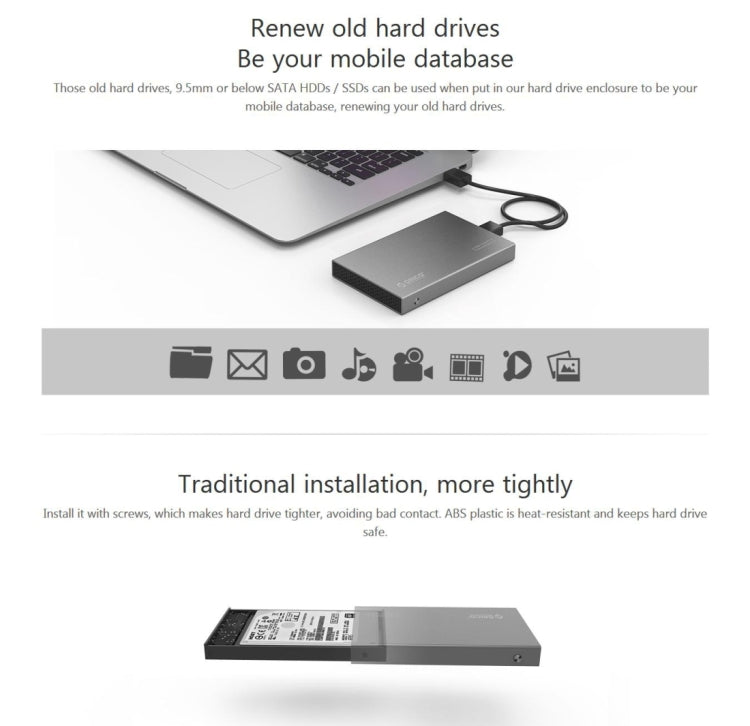 ORICO 2518S3 USB3.0 Caja de almacenamiento de disco duro externo para 7 mm y 9,5 mm 2,5 pulgadas SATA HDD / SSD